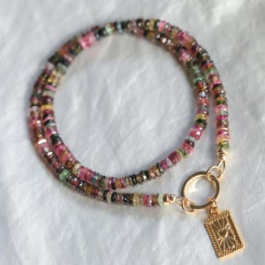 Mixed Tourmaline Beaded Necklace | Watermelon tourmaline necklace | [ENMP1147] Multi color tourmaline | AAA Tourmaline necklace Heartburst combo