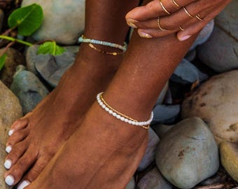 14K SOLID GOLD Fresh Water Pearl Anklet | [EAFM1780] Beaded anklet bracelet 14K | women&#39;s beaded ankle bracelet | peal jewelry | pearl