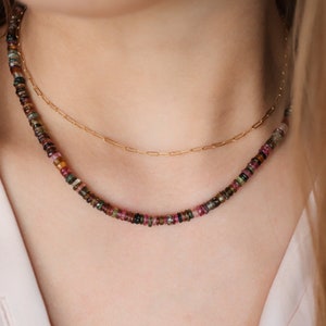 AAAA+ Mixed Tourmaline Beaded Necklace | Watermelon tourmaline necklace | Multi color tourmaline jewelry | Tourmaline necklace