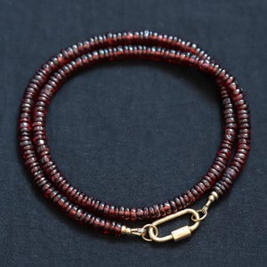 Garnet Beaded Necklace | Women&#39;s garnet necklace | Deep Red Garnet, [ENGP1144] Smooth rondel garnet, genuine garnet | January birthstone