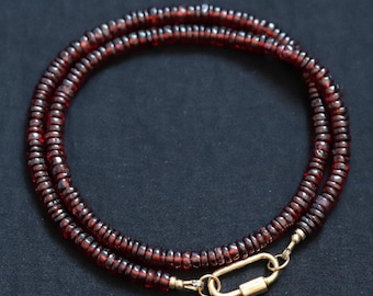 Garnet Beaded Necklace | Women&#39;s garnet necklace | Deep Red Garnet, [ENGP1144] Smooth rondel garnet, genuine garnet | January birthstone