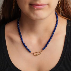 Collier mousqueton en perles de lapis-lazuli | lapis-lazuli 6 mm | ras de cou en lapis | collier en lapis-lazuli | véritable collier en lapis-lazuli pour femme
