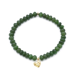 Canadian Jade bracelet | smooth rondel jade | real jade bracelet | natural jade | gold vermeil heart | jade bracelet | women's jade