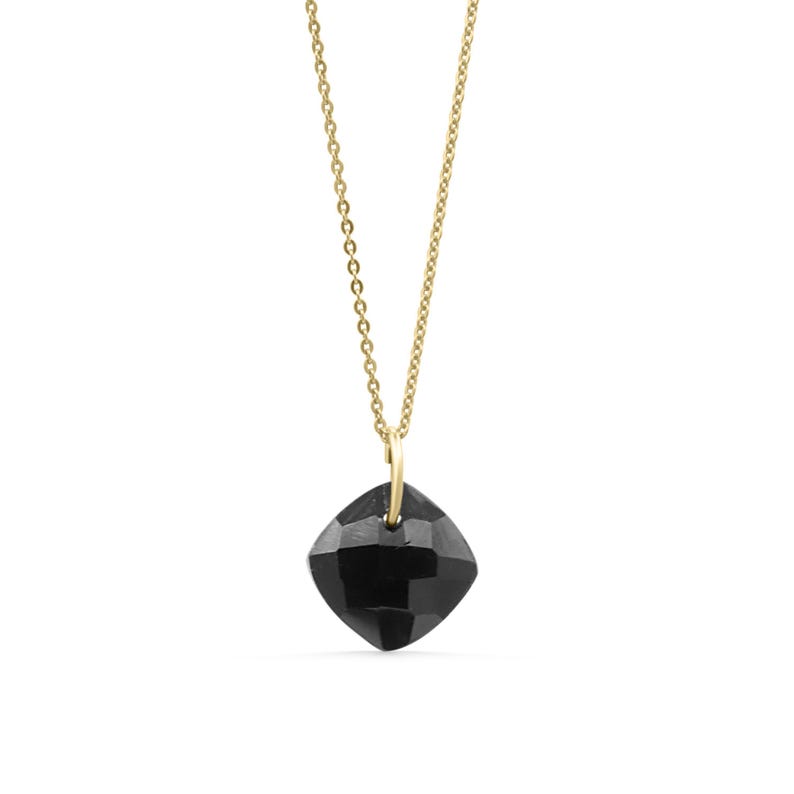 Black Tourmaline Faceted Pendant Necklace, Protection Crystal Charm, Gold Filled Chain Option, Grounding Stone Jewelry, Handmade in Canada image 3