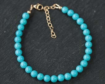 14K GOLD Turquoise Bracelet, All Natural Sleeping Beauty Turquoise Bracelet [EBSP1636], Sleeping Beauty Turquoise Jewelry, December