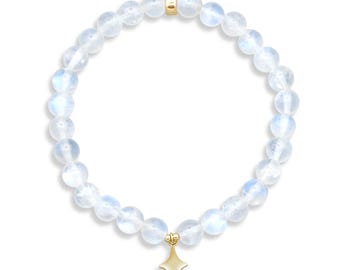 14K GOLD Rainbow Moonstone bracelet 6mm | [EBMM1020] Genuine Natural Moonstone, translucent Moonstone | Top quality rainbow moonstone 6mm