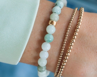 Jade birman en or massif 14 carats 6 mm | Bracelet en jade pour femme, [EBBJ1358] Jade birman 6 mm, Bracelet en jade véritable pour femme, bijoux en jade, Jade 6 mm