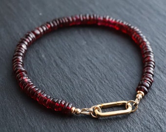 Smooth Garnet Bracelet, Delicate Garnet Rondel Stacking Bracelet, genuine garnet bracelets, Tiny Beads Garnet 4-5mm | gold garnet bracelet