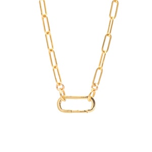 Mousqueton en topaze blanche | Collier chaîne trombone rempli d'or 14 carats, collier mousqueton rempli d'or | collier en or | bijou trombone #CN