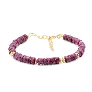 Rubí chapado en oro de 14 quilates / Delicada pulsera de cuentas de rubí / [EBRP1719] Pulsera apilable de cuentas de rubí chapado en oro. Joyería de rubí natural.