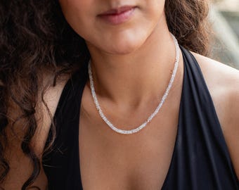 Luna Light Moonstone Necklace | Rainbow Moonstone Choker | [ENMP1056] AAA+ Blue Moonstone Faceted Rondelle Beads Necklace | June birthstone
