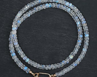 Collana con pietra di luna arcobaleno, collana con moschettone in pietra di luna, [ENMM1785] Collana con perline in pietra di luna AAAA+, pietra portafortuna di giugno, pietra di luna
