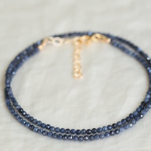 Blue Sapphire 2mm Beaded Necklace | Women's Gemstone Choker Necklace | Faceted Blue Sapphire | September birthstone