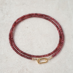 14K SOLID GOLD aaaa+ Garnet Carabiner Necklace | Women&#39;s garnet necklace [ENGM1641] Deep Red Garnet Necklace | Garnet gold necklace | Garnet
