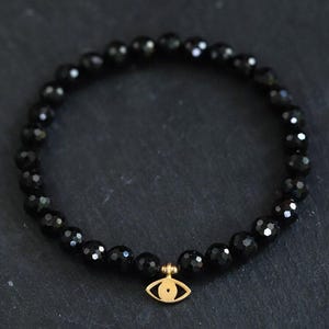 14K GOLD Black Tourmaline | Black Tourmaline Bracelet 6mm [EBTM1095| Genuine Black Tourmaline | Energy Bracelet | Strength Protection