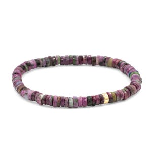 Ruby Zoisite 5mm | Delicate Beaded Bracelet Gold Filled [EBRZM1763] Dainty Beaded Stacking Bracelet. Natural ruby zoisite jewelry