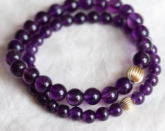 Améthyste 14 carats | Bracelet 6 mm en améthyste | [EBAM1098] Bracelet en perles d&#39;améthyste violette | améthyste 14K | bracelet de guérison améthyste | Février