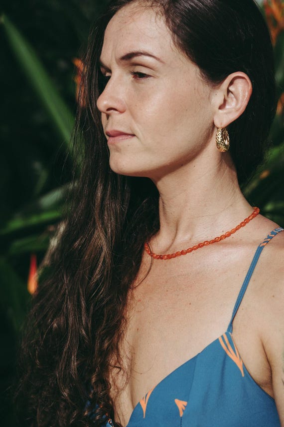 14K gold Carnelian beaded oval necklace | 14K gold carnelian [ENCP1158] | AAAA+ carnelian jewelry | women's carnelian necklace