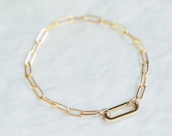 Carabiner Paperclip Bracelet, Medium Paperclip chain Bracelet, Gold Filled Chain Bracelet, Gold Rectangle Link Chain Bracelet