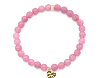 Bracelet en quartz rose AAAA+, Bracelet en quartz rose de Madagascar [EBRM1353], or 14 carats | Bracelet quartz rose 6 mm, bracelet amour guérisseur
