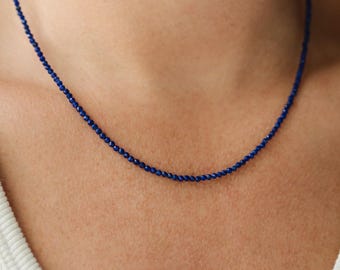 14K GOLD Lapis lazuli necklace | gold and lapis lazuli | beaded lapis choker necklace, [ENLP1369] Beaded | Lapis Lazuli jewelry *BS