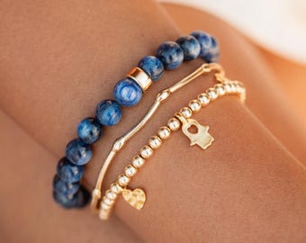 Kyanietarmband, kyanietsieraden 7 mm, echt kyaniet, [EBKM1105] helende kristallen, meditatie, chakra-balancering, edelsteenstretch
