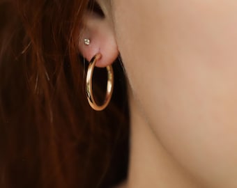14K Gold Filled Hoops, Large Gold Hoops, Gold Hoop Earrings [EECP1092], Everyday Hoops, Hoops for Charms