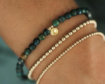Bloodstone Bracelet | dainty bloodstone beaded bracelet | 14K gold filled | [EBBD1438] bloodstone stretch bracelet | faceted bloodstone