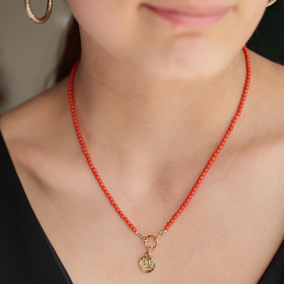 3mm Genuine Italian Coral Necklace | Real Coral Necklace Handmade | Genuine Coral Jewelry | Natural red coral necklace
