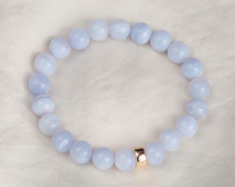 8 Mm Antikes Art Deco Echt Selten Blau Chalcedon Achatperlen Armband 7