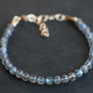 Labradorite Bracelet, Beaded Grey Gemstone Stacking Jewelry, Delicate ...