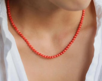 14K GOLD Italian Coral Necklace, Real Coral Necklace | [ENCP1689] Genuine Coral solid gold Jewelry, Natural red coral necklace gold | coral