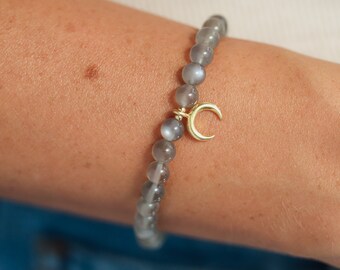 Natural GREY Moonstone Bracelet, moonstone jewelry, gold moonstone, June birthstone, beaded moonstone bracelet | grey moonstone