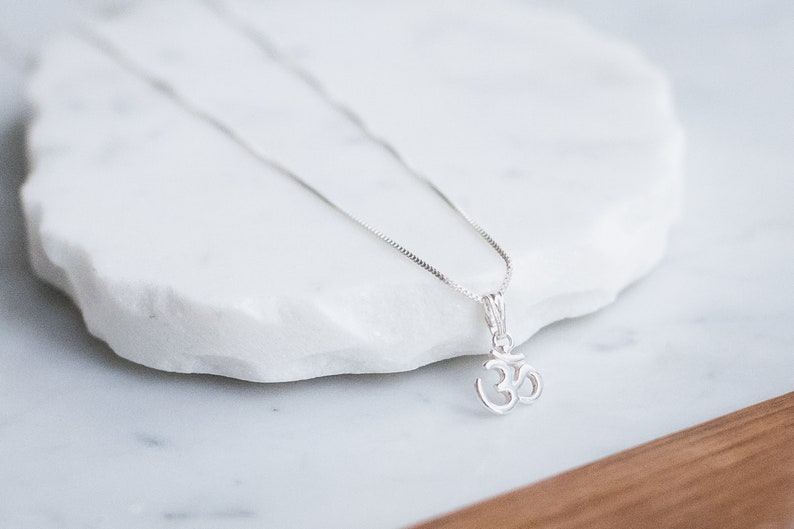 Women/'s sterling silver OM necklace with chain 16 long ohm jewelry yoga boho jewelry universal peace consciousness gift for her
