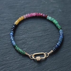 4.5mm Multi Sapphire Bracelet-Ruby Emerald Gemstone Bracelet-Precious Bracelet [EBSM1795] Multi Bracelet-Gemstone Jewelry-Yellow Sapphire