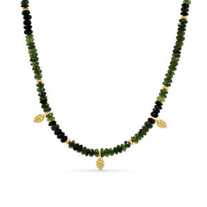14K GOUD Groene toermalijnketting | Groene toermalijn kralenketting | [ENGP1618] Groene toermalijnketting voor dames | Groene toermalijn