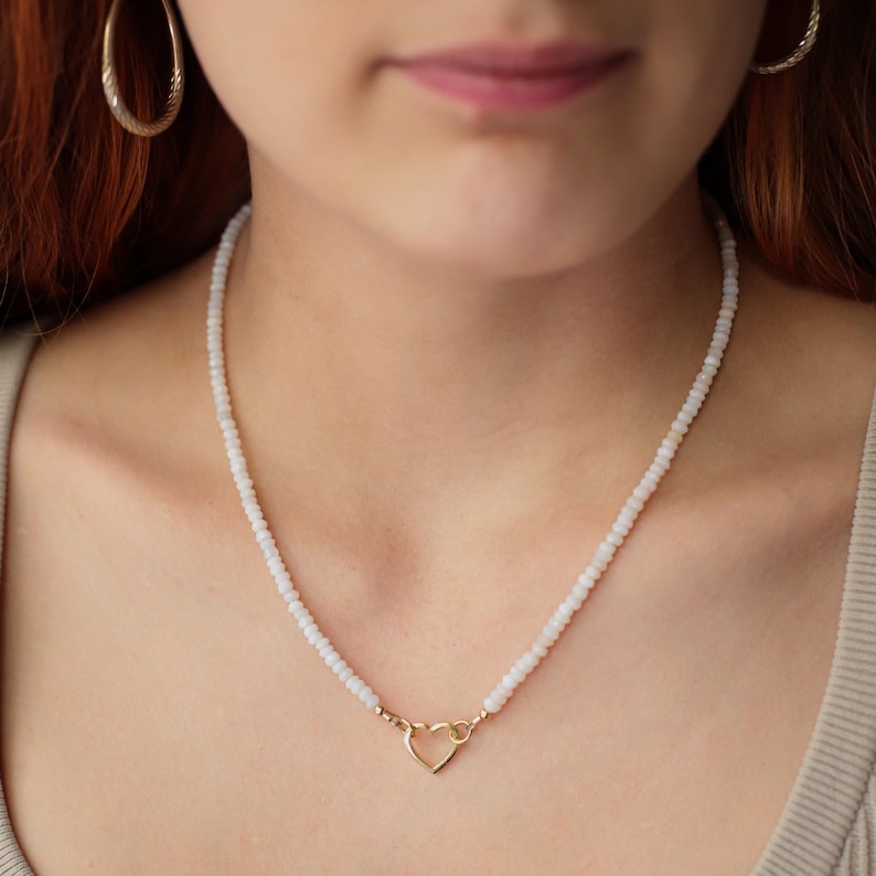 Pink opal necklace | Pink Beaded opal Necklace | peruvian pink opal [ENPP1565] | beaded pink opal jewelry | pink opal jewelry | pink opal image 1