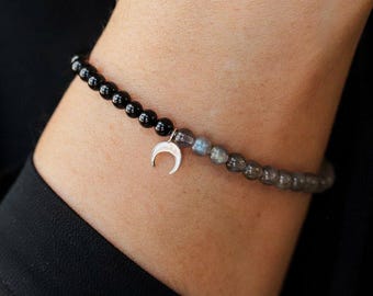 Black Tourmaline Bracelet 4mm | Genuine Black Tourmaline [EBLP1029] Labradorite bracelet 4mm | Strength Protection Healing | Black Bracelet