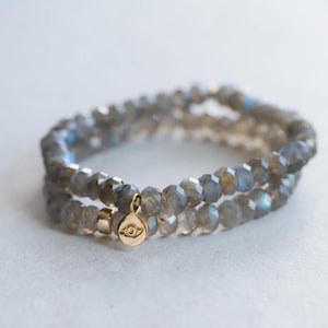 14K GOLD Labradorite faceted | Women&#39;s Labradorite Bracelet 6mm | [EBLM1093] AAA Labradorite | Blue Flash Labradorite bracelet | Labradorite