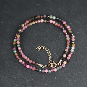 Mixed Tourmaline Beaded Necklace | Watermelon tourmaline necklace [ENMP1304] | Multi color tourmaline jewelry | Tourmaline necklace