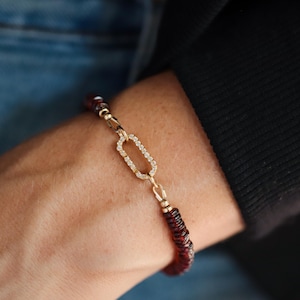 Garnet Bracelet, Delicate Garnet Rondel Stacking Bracelet, [EBGM1096] genuine garnet bracelets, Tiny Beads Garnet  | gold garnet *BS