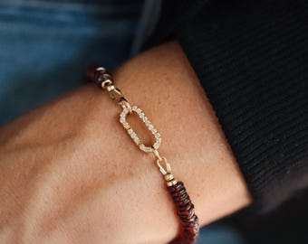 Garnet Bracelet, Delicate Garnet Rondel Stacking Bracelet, [EBGM1096] genuine garnet bracelets, Tiny Beads Garnet  | gold garnet *BS