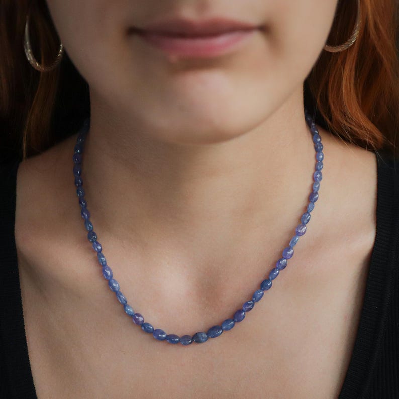 14K gold Tanzanite oval necklace | Tanzanite beaded jewelry [ENTM1953]| Tanzanite gemstone beaded necklace, Tanzanite 14K image 2