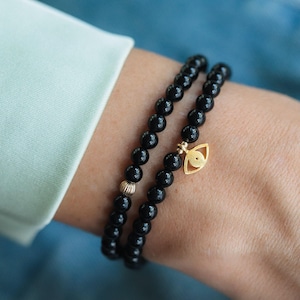 Turmalin Armband 4 mm [EBEP1014] | Echter Schwarzer Turmalin | Energie Armband 4 mm | Stärke Schutz Ausdauer