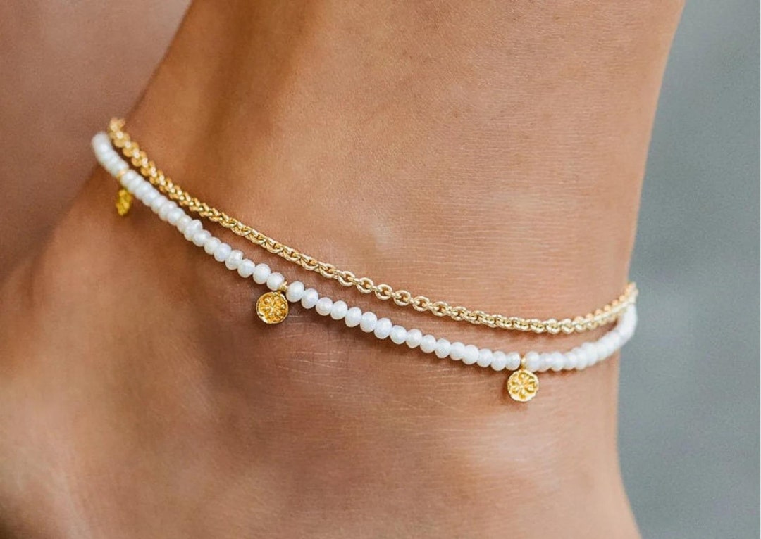 Fresh Water Pearl Anklet Beaded Anklet Bracelet Gold Filled - Etsy
