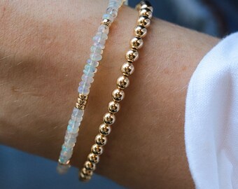 14K GOLD äthiopische Welo Opal Zierliches Armband. Auffälliges Opal Armband [EBEP1131]| Gold 14k Hohe AAA-Qualitäts-echtes Opal-Filigranes Armband