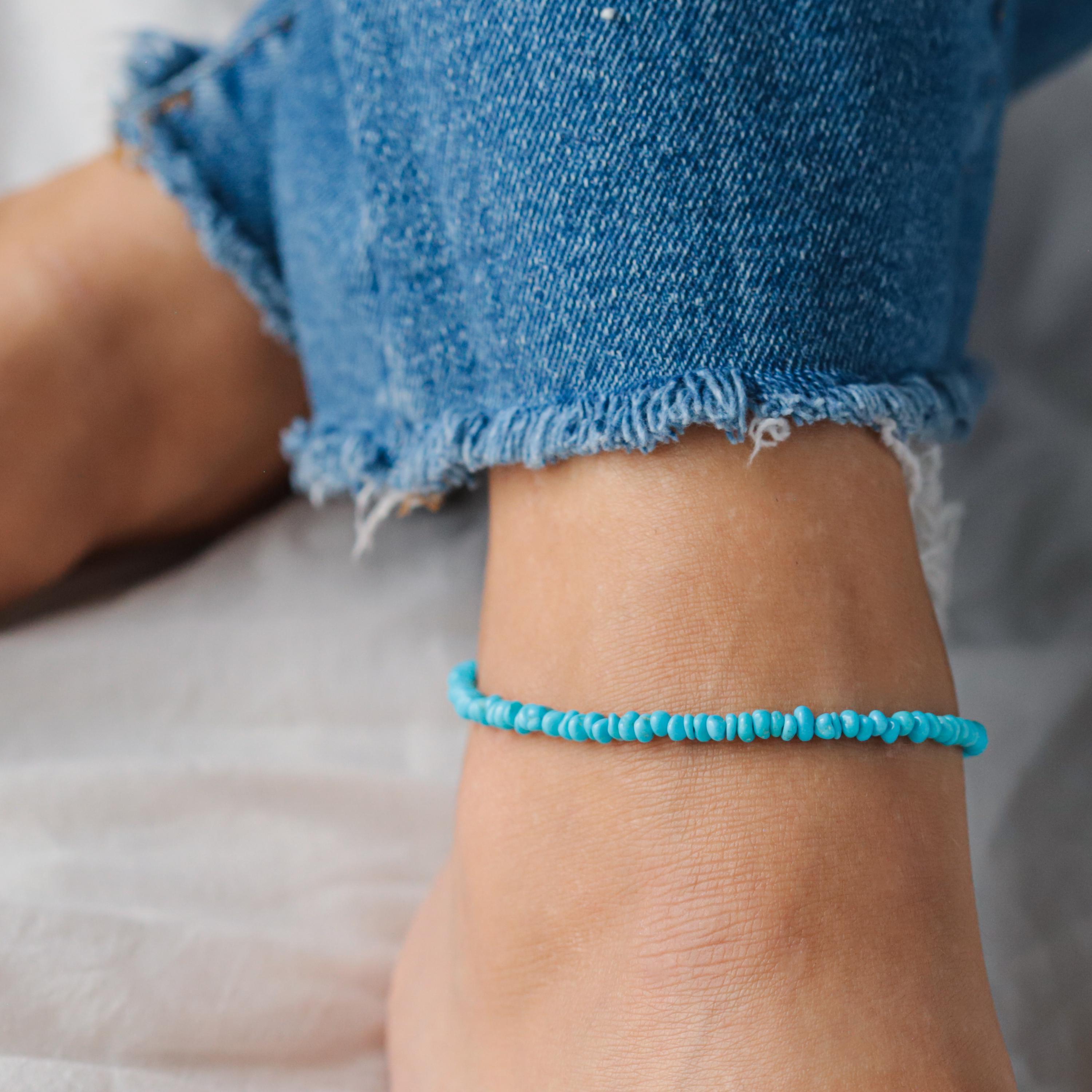 Sleeping beauty turquoise Anklet | Beaded turquoise anklet | [EASP1447] women's gemstone ankle bracelet | turquoise ankle bracelet