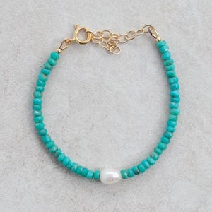 Freshwater Pearl bracelet gold filled | Genuine Turquoise bracelet | beaded turquoise jewelry | June birthstone| Authentic turquoise