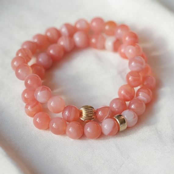 AAAA+ rare Pink Botswana Agate Bracelet Handmade 8mm Banded Pink Agate [EBPM1108] Beaded Gemstone Bracelet Stack Bracelet