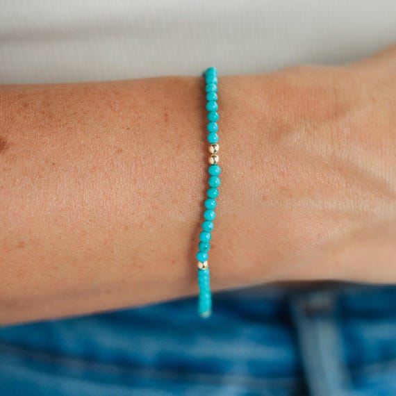 14K SOLID GOLD Turquoise Beaded Bracelet | Natural Authentic  display picture 1